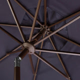 Safavieh Venice Umbrella Single Scallop 9' Crank Outdoor Auto Tilt Navy White Brown Metal Hardwood Polyester Aluminum PAT8010A 889048314870