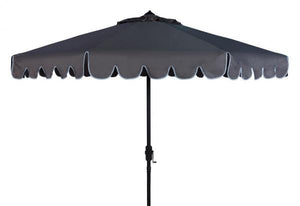 Safavieh Venice Umbrella Single Scallop 9' Crank Outdoor Auto Tilt Grey White Brown Metal Hardwood Polyester Aluminum PAT8010B 889048314887