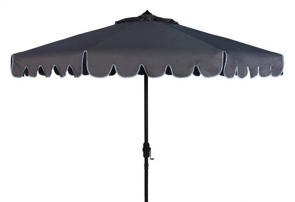 Safavieh Venice Umbrella Single Scallop 9' Crank Outdoor Auto Tilt Grey White Brown Metal Hardwood Polyester Aluminum PAT8010B 889048314887