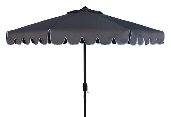 Safavieh Venice Umbrella Single Scallop 9' Crank Outdoor Auto Tilt Grey White Brown Metal Hardwood Polyester Aluminum PAT8010B 889048314887