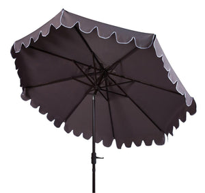 Safavieh Venice Umbrella Single Scallop 9' Crank Outdoor Auto Tilt Grey White Brown Metal Hardwood Polyester Aluminum PAT8010B 889048314887