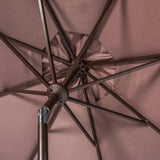 Safavieh Venice Umbrella Single Scallop 9' Crank Outdoor Auto Tilt Grey White Brown Metal Hardwood Polyester Aluminum PAT8010B 889048314887