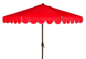 Safavieh Venice Umbrella Single Scallop 9' Crank Outdoor Auto Tilt Red White Brown Metal Hardwood Polyester Aluminum PAT8010C 889048314894