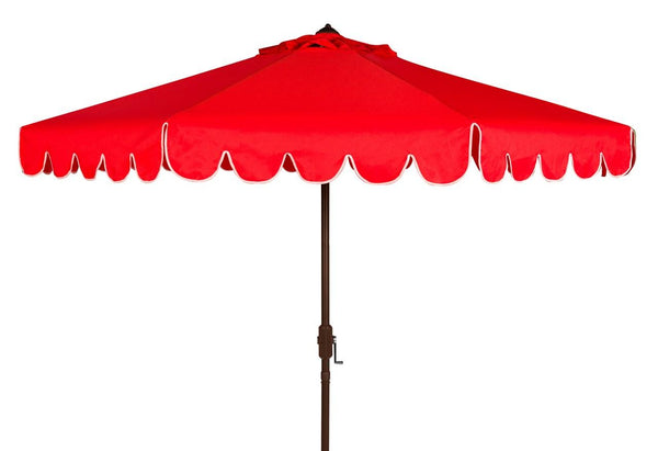 Safavieh Venice Umbrella Single Scallop 9' Crank Outdoor Auto Tilt Red White Brown Metal Hardwood Polyester Aluminum PAT8010C 889048314894