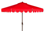 Safavieh Venice Umbrella Single Scallop 9' Crank Outdoor Auto Tilt Red White Brown Metal Hardwood Polyester Aluminum PAT8010C 889048314894