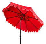 Safavieh Venice Umbrella Single Scallop 9' Crank Outdoor Auto Tilt Red White Brown Metal Hardwood Polyester Aluminum PAT8010C 889048314894