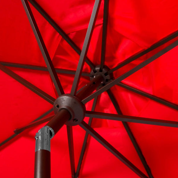 Safavieh Venice Umbrella Single Scallop 9' Crank Outdoor Auto Tilt Red White Brown Metal Hardwood Polyester Aluminum PAT8010C 889048314894