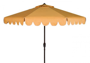 Safavieh Venice Umbrella Single Scallop 9' Crank Outdoor Auto Tilt Yellow White Brown Metal Hardwood Polyester Aluminum PAT8010D 889048314900