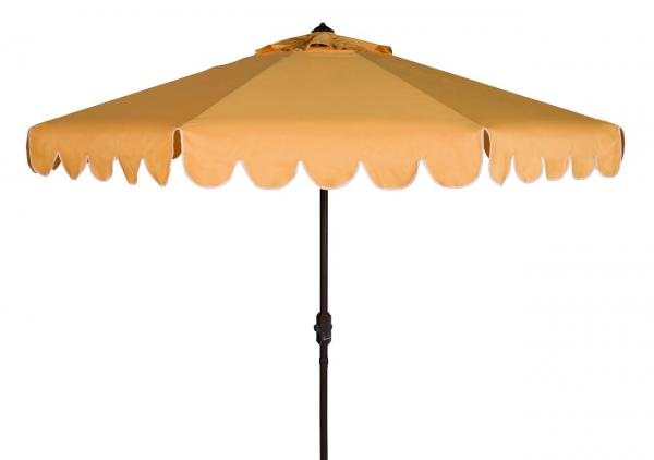 Safavieh Venice Umbrella Single Scallop 9' Crank Outdoor Auto Tilt Yellow White Brown Metal Hardwood Polyester Aluminum PAT8010D 889048314900