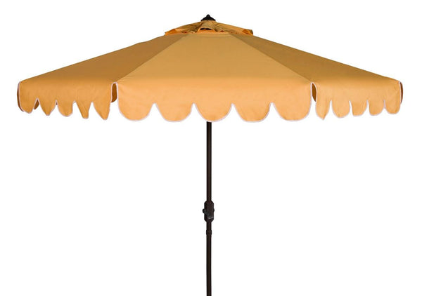 Safavieh Venice Umbrella Single Scallop 9' Crank Outdoor Auto Tilt Yellow White Brown Metal Hardwood Polyester Aluminum PAT8010D 889048314900