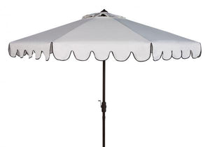 Safavieh Venice Umbrella Single Scallop 9' Crank Outdoor Auto Tilt White Black Brown Metal Hardwood Polyester Aluminum PAT8010E 889048314917