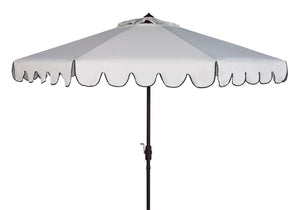 Safavieh Venice Umbrella Single Scallop 9' Crank Outdoor Auto Tilt White Black Brown Metal Hardwood Polyester Aluminum PAT8010E 889048314917