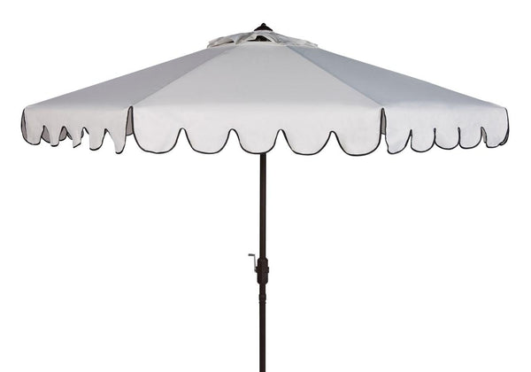 Safavieh Venice Umbrella Single Scallop 9' Crank Outdoor Auto Tilt White Black Brown Metal Hardwood Polyester Aluminum PAT8010E 889048314917
