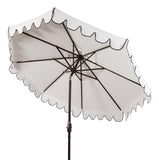 Safavieh Venice Umbrella Single Scallop 9' Crank Outdoor Auto Tilt White Black Brown Metal Hardwood Polyester Aluminum PAT8010E 889048314917