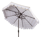 Safavieh Maui Umbrella Single Scallop Striped 9' Crank Auto Tilt Beige White Brown Metal Hardwood Polyester Aluminum PAT8011A 889048315037