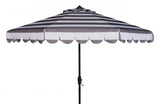 Safavieh Maui Umbrella Single Scallop Striped 9' Crank Auto Tilt Grey White Brown Metal Hardwood Polyester Aluminum PAT8011B 889048315051