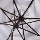 Safavieh Maui Umbrella Single Scallop Striped 9' Crank Auto Tilt Grey White Brown Metal Hardwood Polyester Aluminum PAT8011B 889048315051