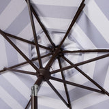 Safavieh Maui Umbrella Single Scallop Striped 9' Crank Auto Tilt Navy White Brown Metal Hardwood Polyester Aluminum PAT8011C 889048315129