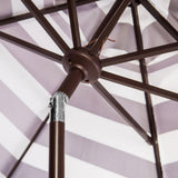 Safavieh Maui Umbrella Single Scallop Striped 9' Crank Auto Tilt Black White Brown Metal Hardwood Polyester Aluminum PAT8011D 889048315174