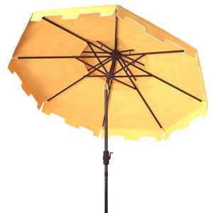 Safavieh Zimmerman 9Ft Double Top Market Umbrella Yellow/White Trim Metal PAT8200F