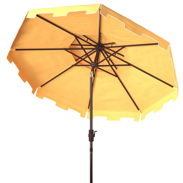 Safavieh Zimmerman 9Ft Double Top Market Umbrella Yellow/White Trim Metal PAT8200F