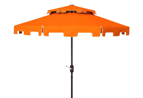 Safavieh Zimmerman 9Ft Double Top Market Umbrella Orange/White Trim Metal PAT8200G