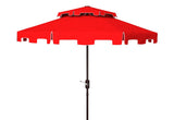 Safavieh Zimmerman 9Ft Double Top Market Umbrella Red/White Trim Metal PAT8200J