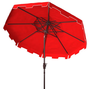 Safavieh Zimmerman 9Ft Double Top Market Umbrella Red/White Trim Metal PAT8200J