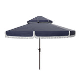 Safavieh Milan 9Ft Dbletop Umbrella in Navy and White PAT8208A 889048710665