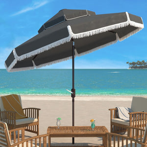 Safavieh Milan Fringe 9Ft Double Top Crank Umbrella Grey Metal PAT8208B