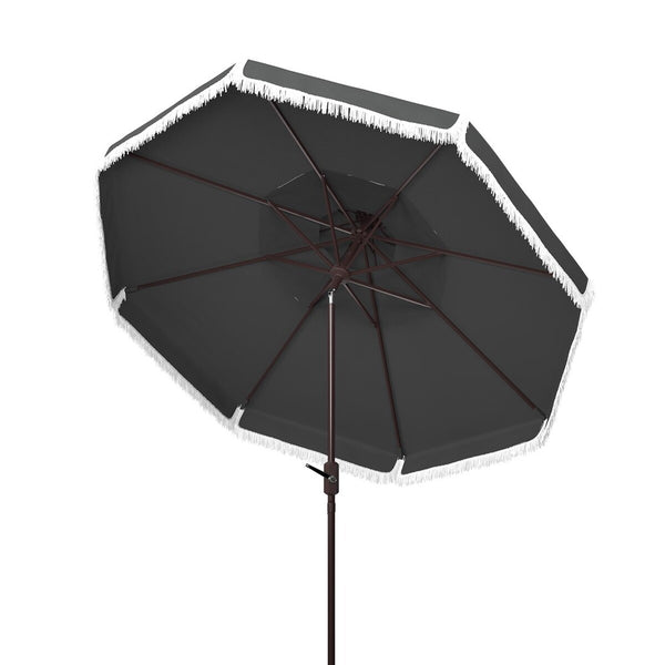 Safavieh Milan Fringe 9Ft Double Top Crank Umbrella Grey Metal PAT8208B