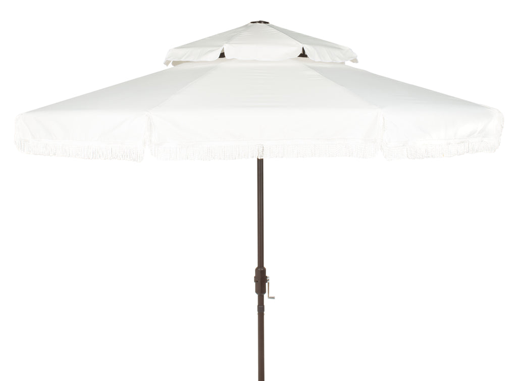 Safavieh Milan Fringe 9Ft Double Top Crank Umbrella In White PAT8208C