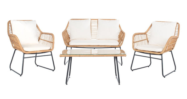 Roston 4 Piece Outdoor Living Set – Stylish Woven Rattan Chairs, Loveseat & Cocktail Table for Relaxation