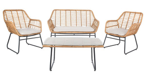 Roston 4 Piece Outdoor Living Set – Stylish Woven Rattan Chairs, Loveseat & Cocktail Table for Relaxation