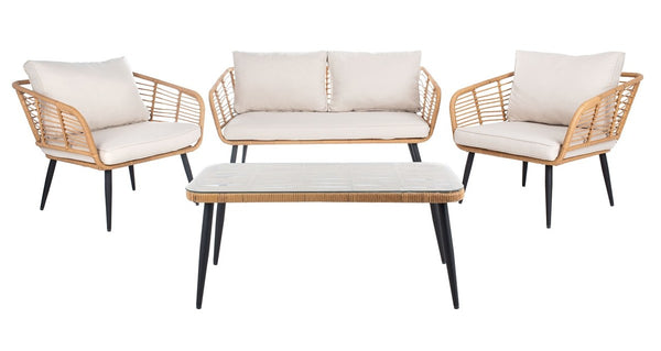 Harrley 4 Piece Living Set - Elegant Rattan Outdoor Furniture for Chic Patios and Relaxing Decks
