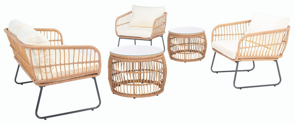 Safavieh Venta 5Pc Living Set Natural/Beige Rattan/Steel PAT9007A-2BX