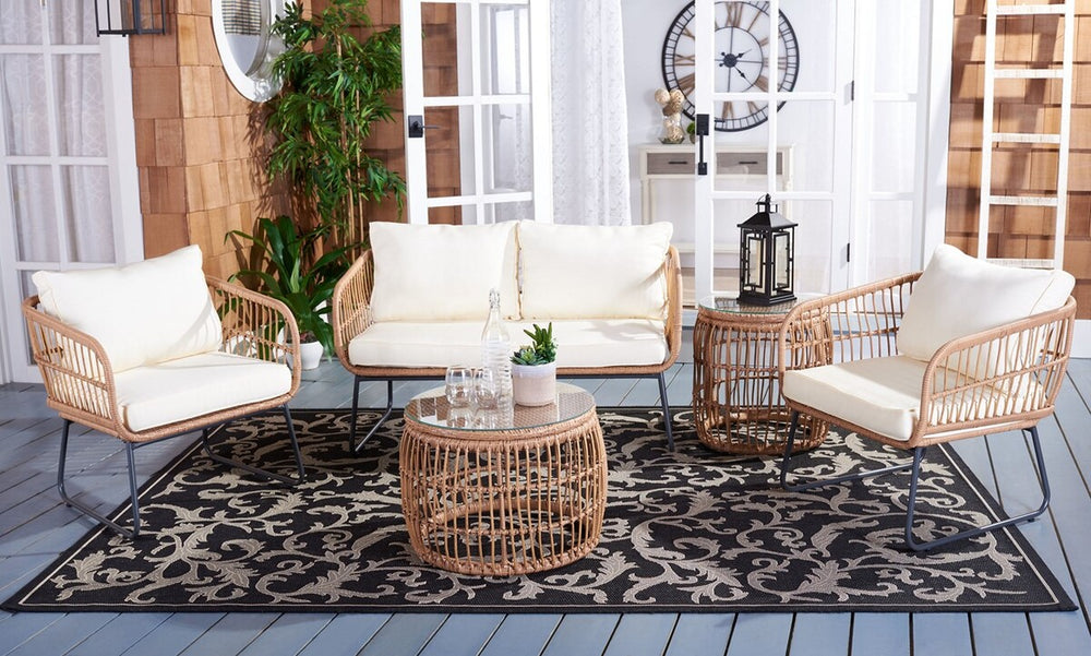 Safavieh Venta 5Pc Living Set Natural/Beige Rattan/Steel PAT9007A-2BX