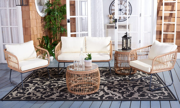 Safavieh Venta 5Pc Living Set Natural/Beige Rattan/Steel PAT9007A-2BX