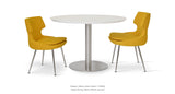 Tango Wood Dining Table Set: Two Patara Metal Yellow Fabricand Tango Dining Table White Lacquer Top