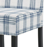 Pertica Contemporary Upholstered Plaid Dining Chairs, Dark Blue, Light Beige, and Espresso Noble House