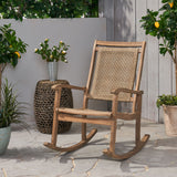 Lucas Outdoor Rustic Wicker Rocking Chair, Light Brown and Light Multi-Brown Noble House