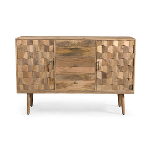Latimer Mid-Century Modern Handcrafted Mango Wood 3 Drawer Sideboard with 2 Doors, Natural Noble House