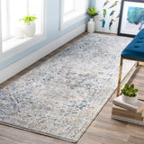 Presidential PDT-2300 Traditional Polyester Rug PDT2300-338 Pale Blue, Bright Blue, Medium Gray, Peach, Ivory, Butter, Burnt Orange, Lime, Charcoal 100% Polyester 3'3" x 8'