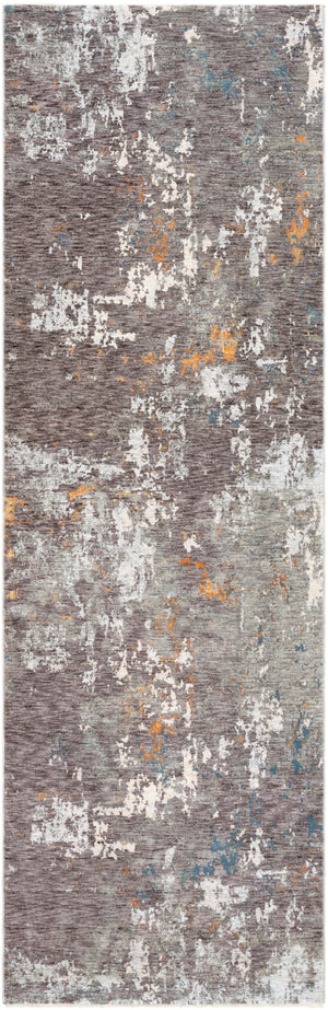 Presidential PDT-2302 Modern Polyester Rug PDT2302-3310 Charcoal, Medium Gray, Pale Blue, Burnt Orange, Peach, Ivory, Butter, Bright Blue, Lime 100% Polyester 3'3" x 10'