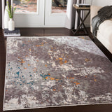 Presidential PDT-2302 Modern Polyester Rug PDT2302-9131 Charcoal, Medium Gray, Pale Blue, Burnt Orange, Peach, Ivory, Butter, Bright Blue, Lime 100% Polyester 8'10" x 12'10"