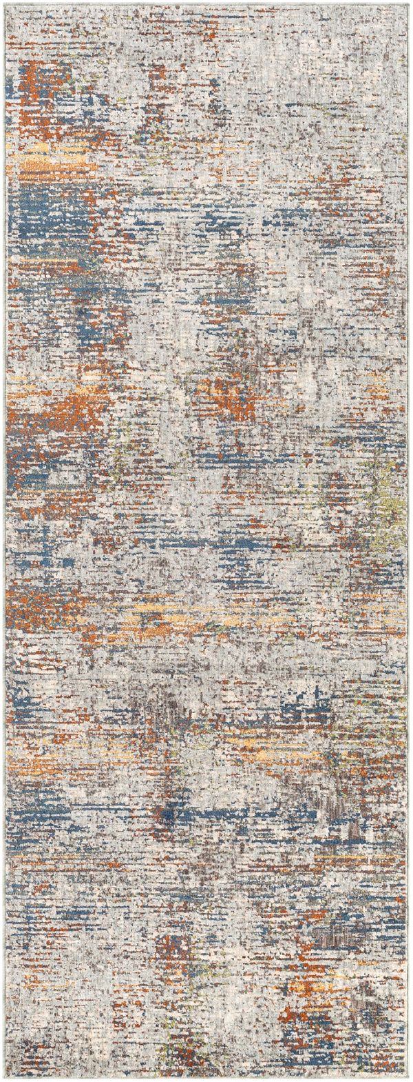 Presidential PDT-2305 Modern Polyester Rug PDT2305-338 Bright Blue, Burnt Orange, Peach, Pale Blue, Medium Gray, Charcoal, Ivory, Butter, Lime 100% Polyester 3'3" x 8'