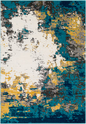 Pepin PEI-1012 Modern Polypropylene Rug PEI1012-679 Aqua, Bright Blue, Mustard, Charcoal, Cream, Medium Gray 100% Polypropylene 6'7" x 9'