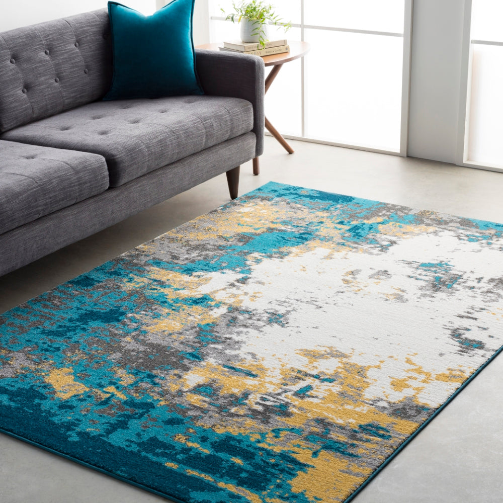 Pepin PEI-1012 Modern Polypropylene Rug PEI1012-679 Aqua, Bright Blue, Mustard, Charcoal, Cream, Medium Gray 100% Polypropylene 6'7" x 9'