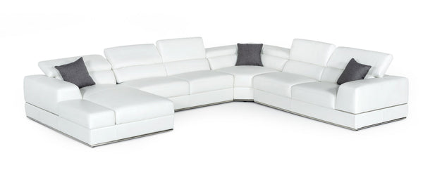 VIG Furniture Divani Casa Pella - Modern White Italian Leather U Shaped Sectional Sofa VGCA5106-LAF