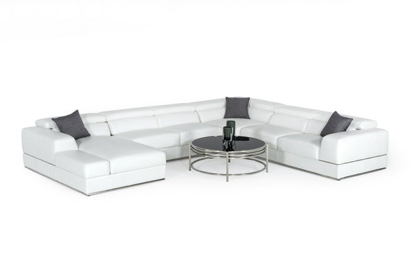 VIG Furniture Divani Casa Pella - Modern White Italian Leather U Shaped Sectional Sofa VGCA5106-LAF